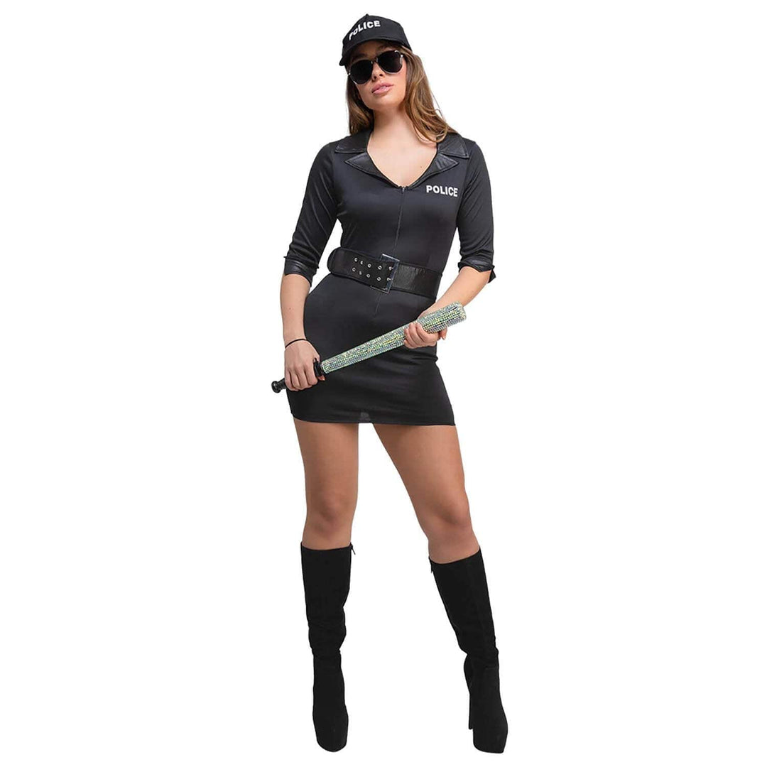 Adults Naughty Police Officer Uniform Black Dress Cap Belt Costume