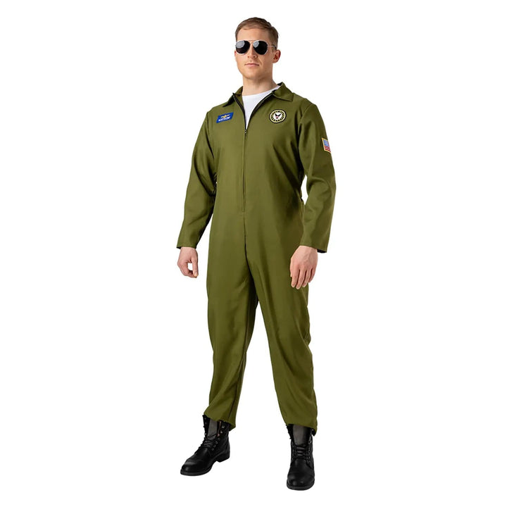 Olive green flight suit one piece jumpsuit for maverick pilot fancy dress costumes