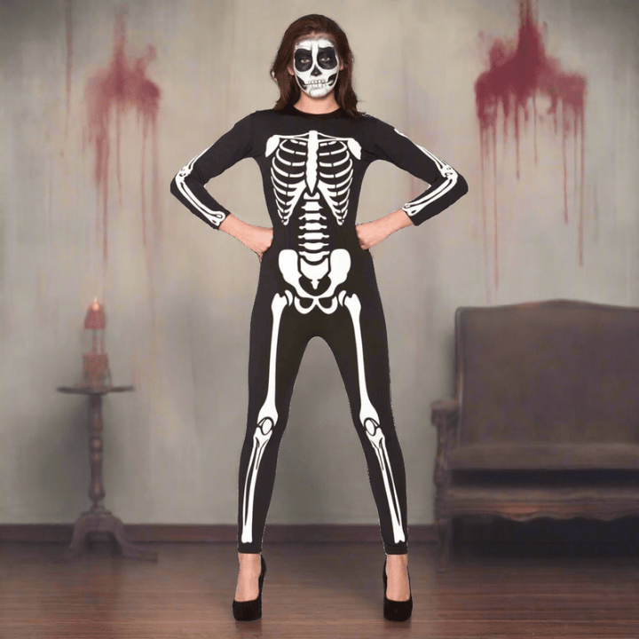 Skeleton Jumpsuit Adults Unisex Fancy Dress Halloween Fun Costume S