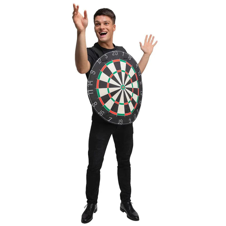 Man dressed up as a dart board for fancy dress sports theme parties