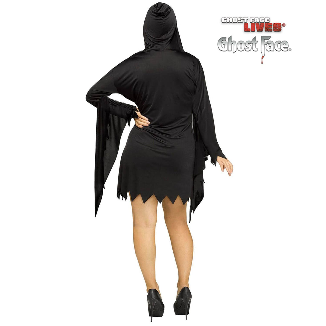 Womens Ghost Face Glamour Costume Hooded Dress Scream Mask L/XL