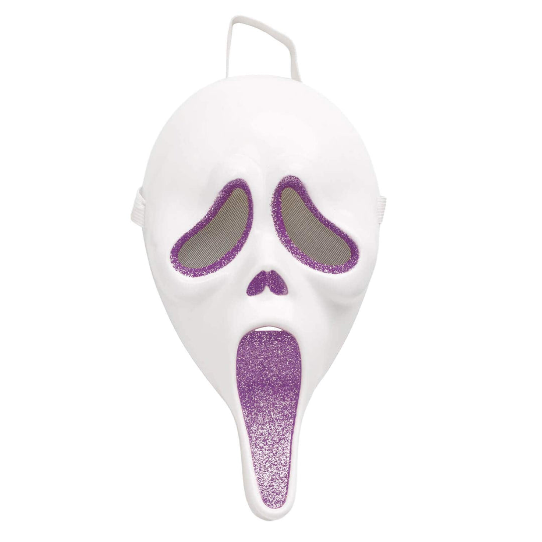 White Ghost Face mask with purple glitter detail