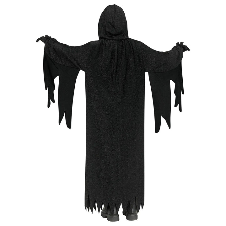 Back of a childs Ghost Face fancy dress costume with long jagged edge sleeves