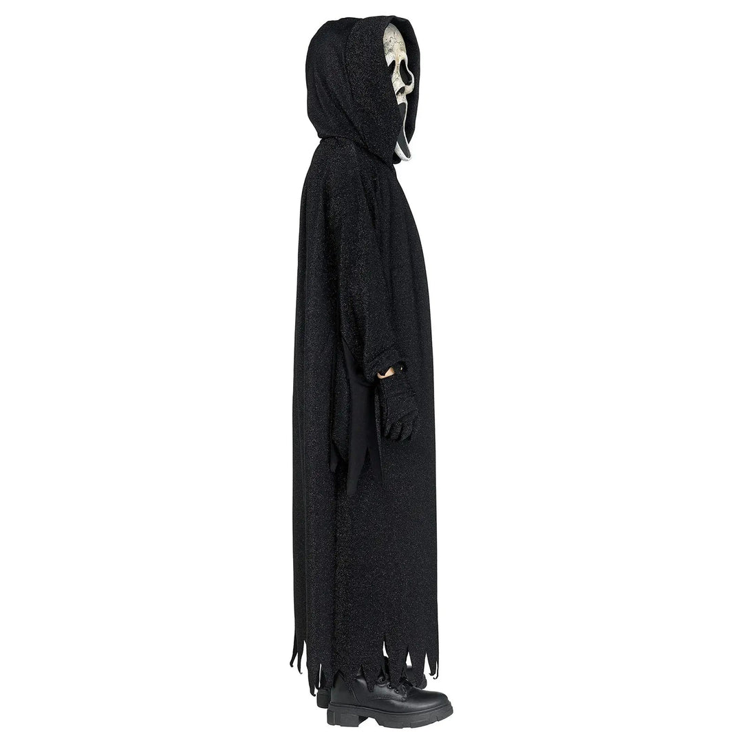 Side view of child wearing a Ghost Face fancy dress costume with mask
