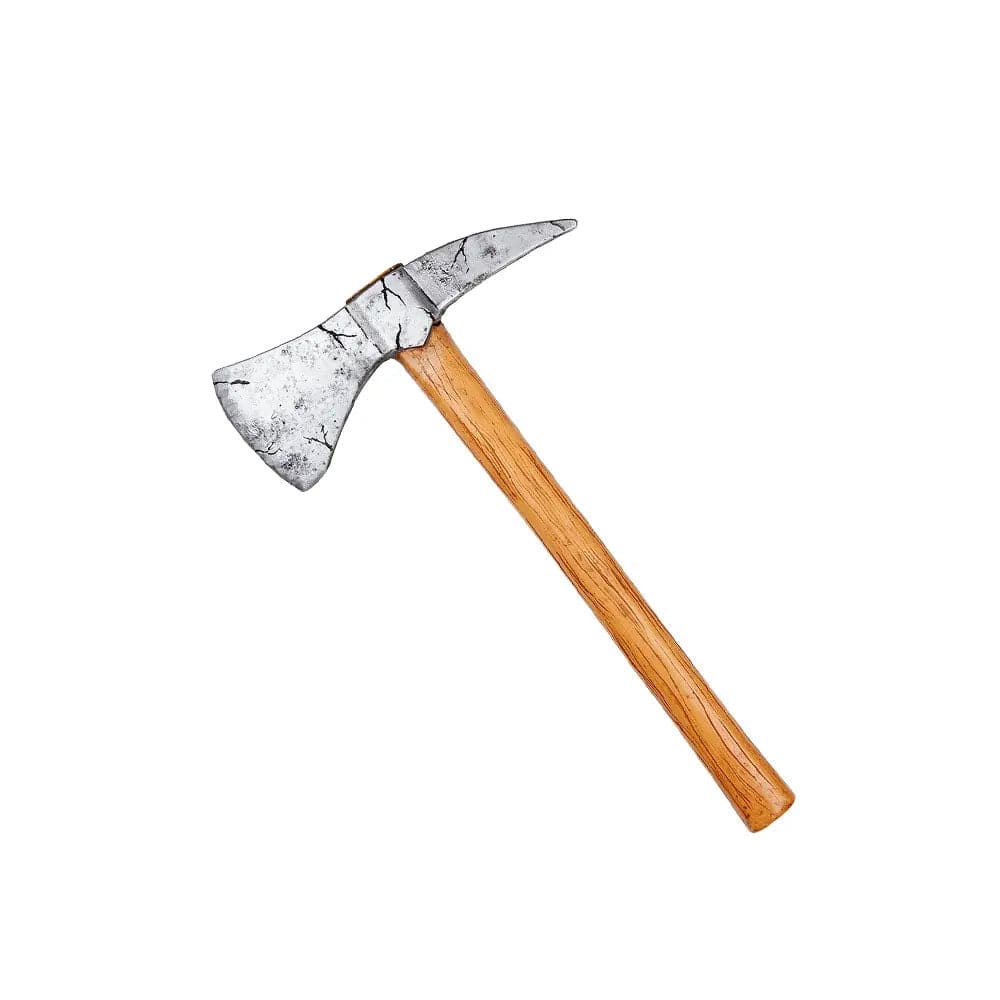 Plastic pick axe with wood effect handle for Halloween costume props