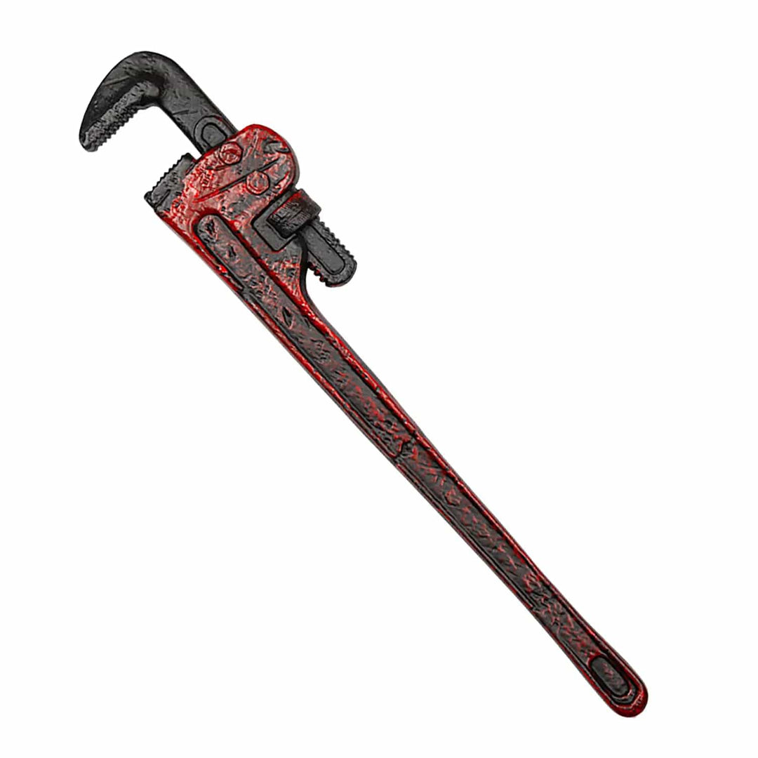 Black and red plastic pipe wrench prop for Halloween fancy dress costumes