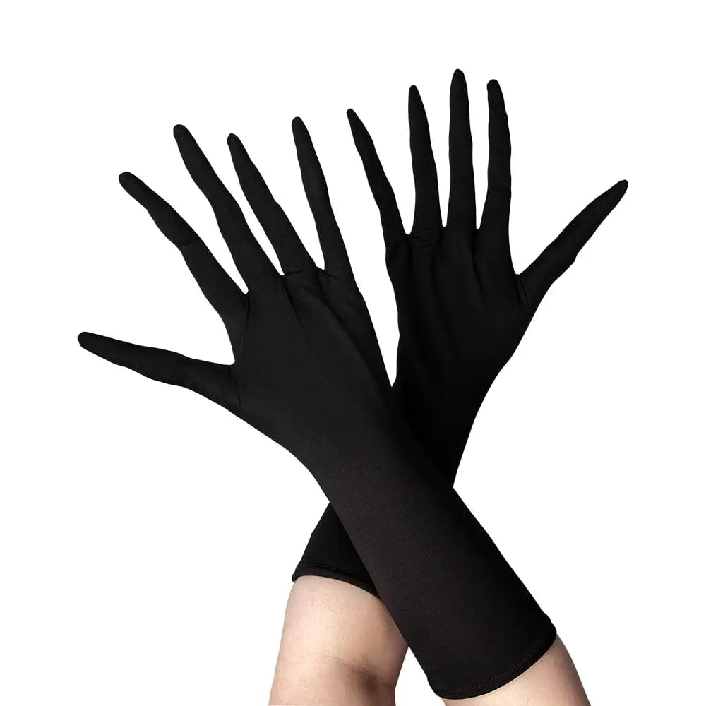 Pair of long black gloves with pointed claw fingers for witch or scarecrow fancy dress costumes