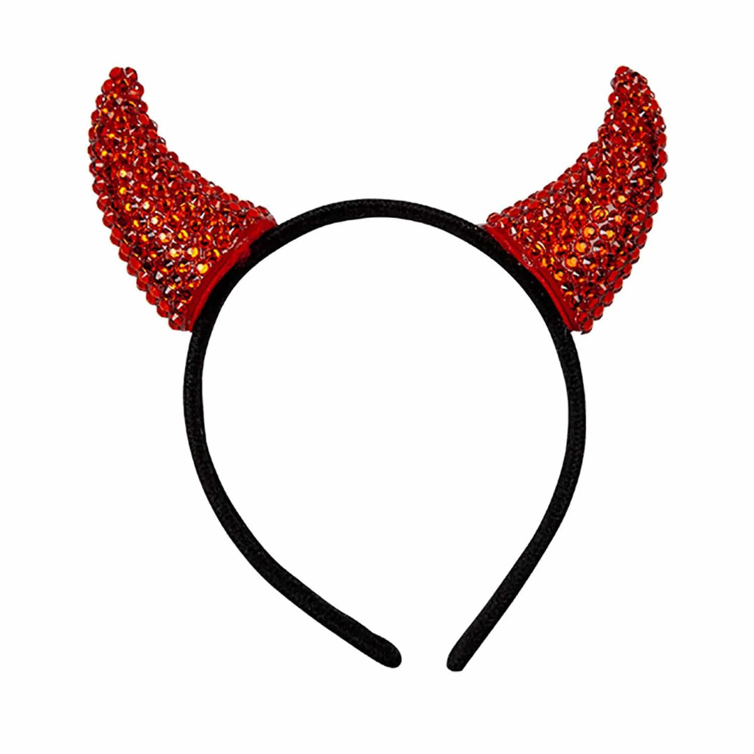 Black headband with red diamante devil horns for Halloween parties