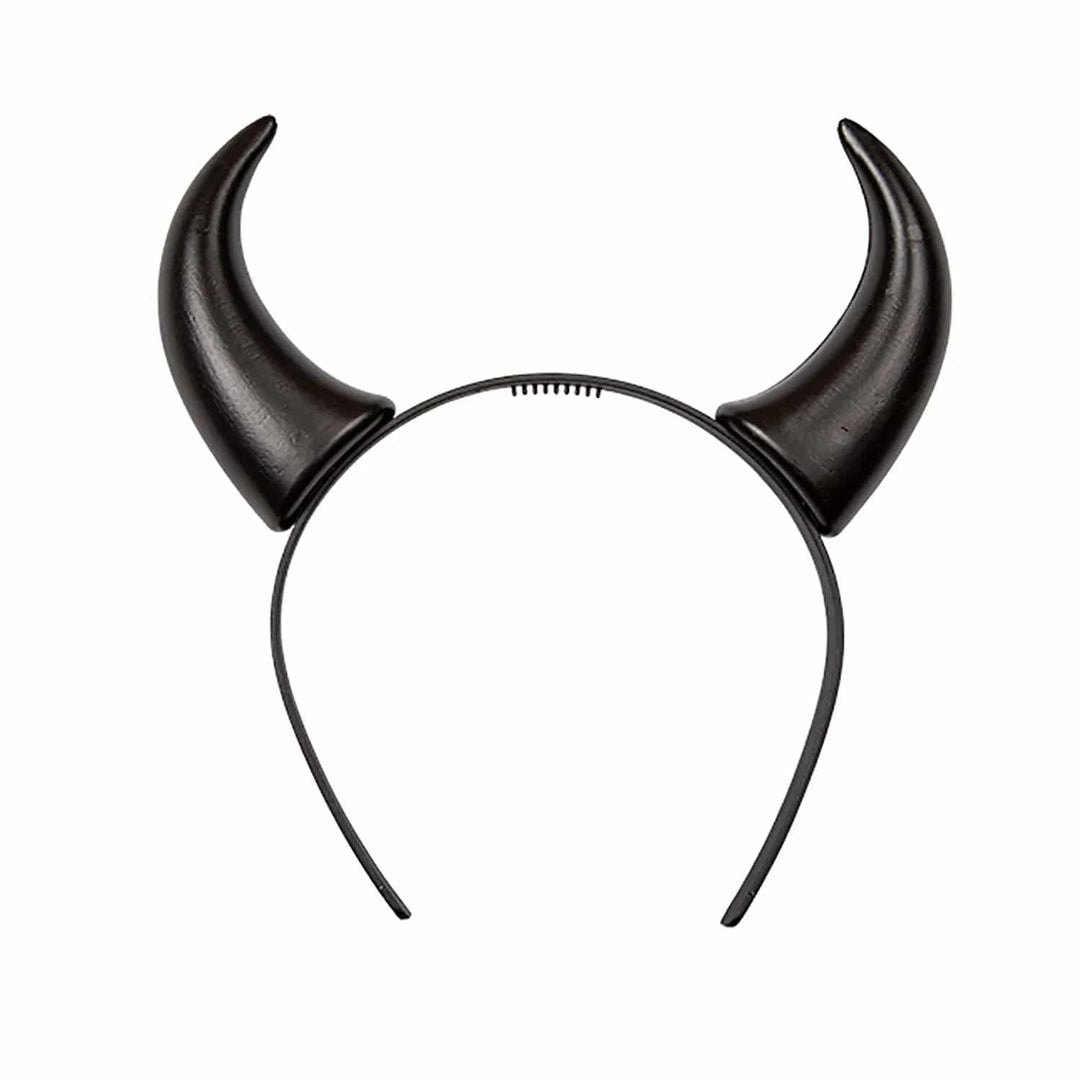 Black headband with black plastic devil horns for Halloween parties