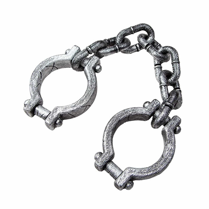 Aged silver look plastic leg irons for fancy dress costumes