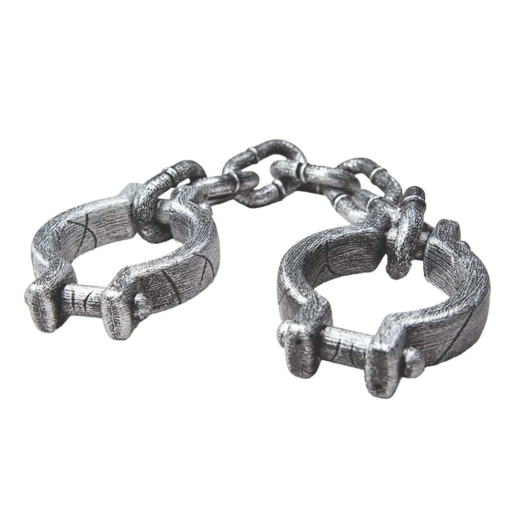 weathered look silver hand or leg shackles Halloween prop for fancy dress prisoner costumes