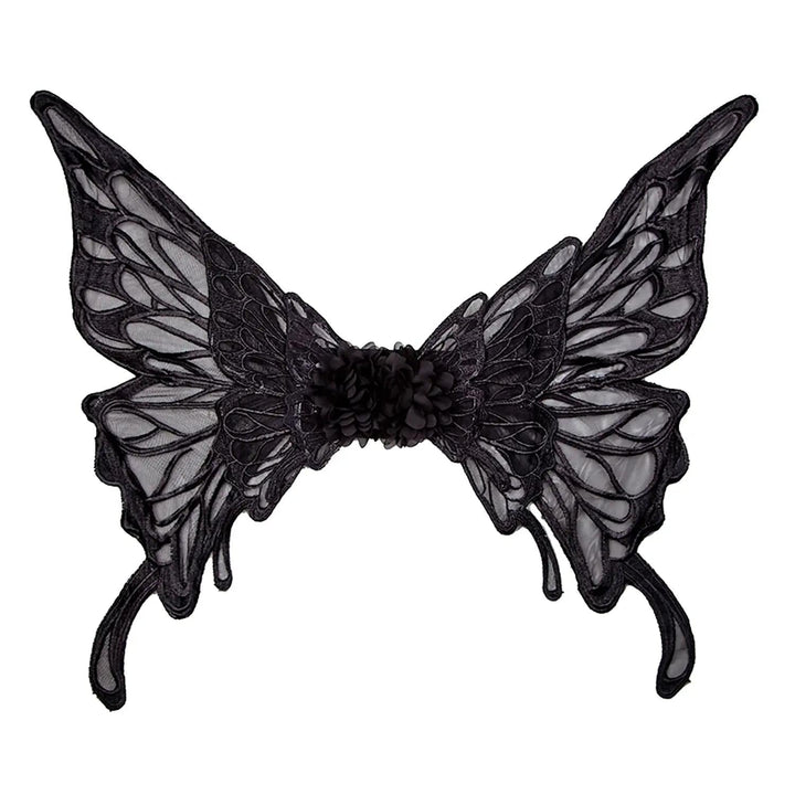 Pair of large black lace butterfly wings for fancy dress costumes