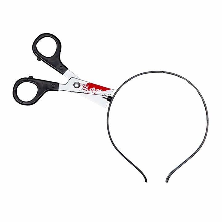 Blood spatter Scissors in the head on a black headband for Halloween fancy dress costumes