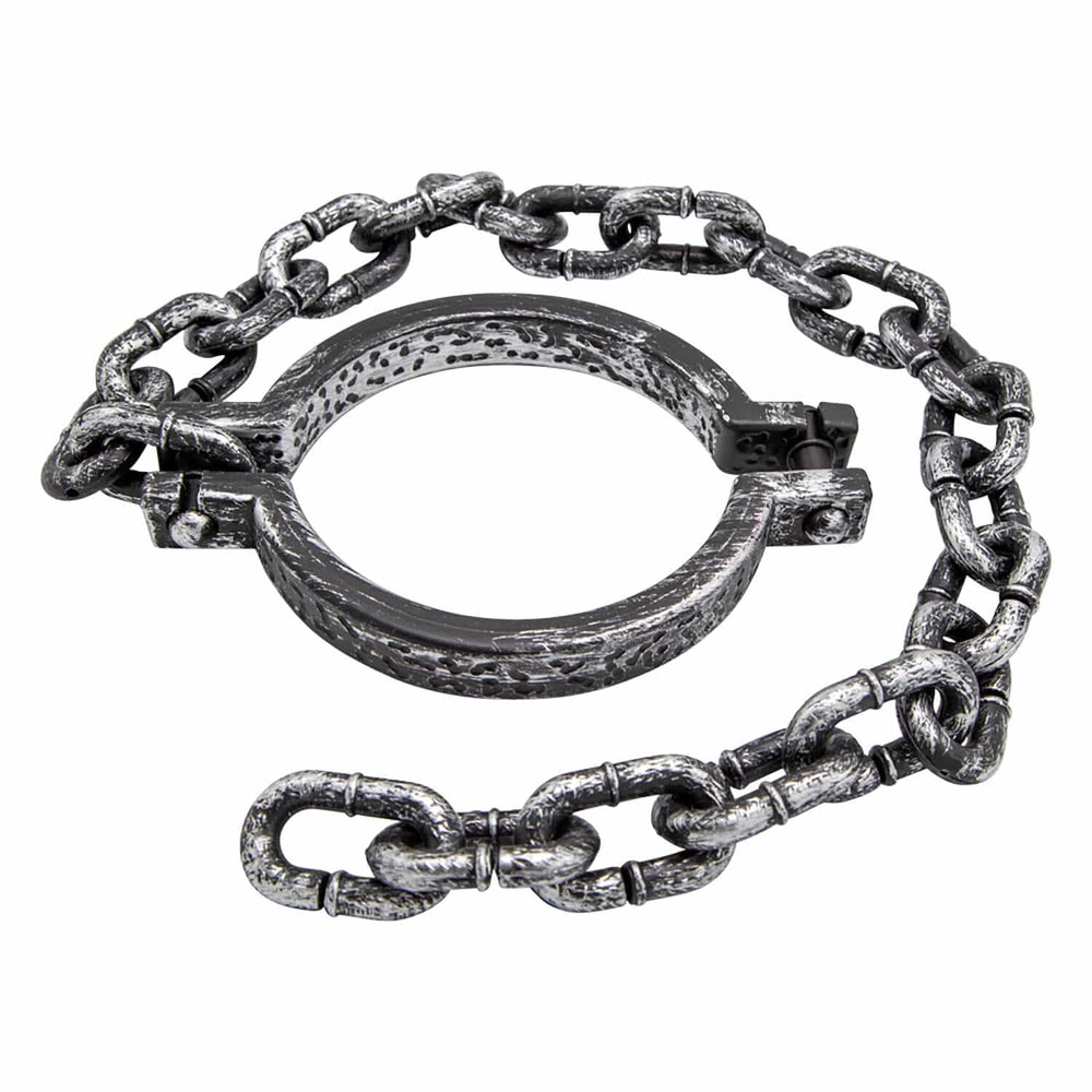 Silver and grey plastic neck collar with chain for fancy dress costumes