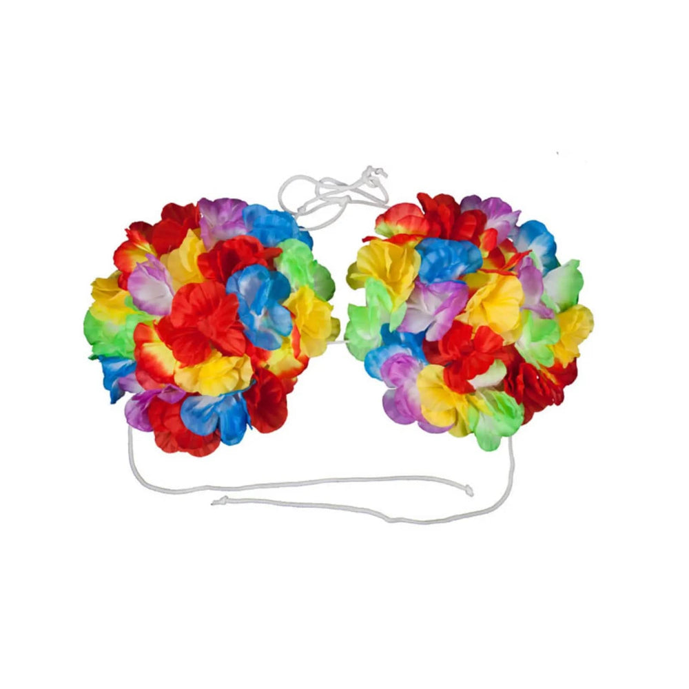 Brightly coloured flower bra for hawaiian and beach parties