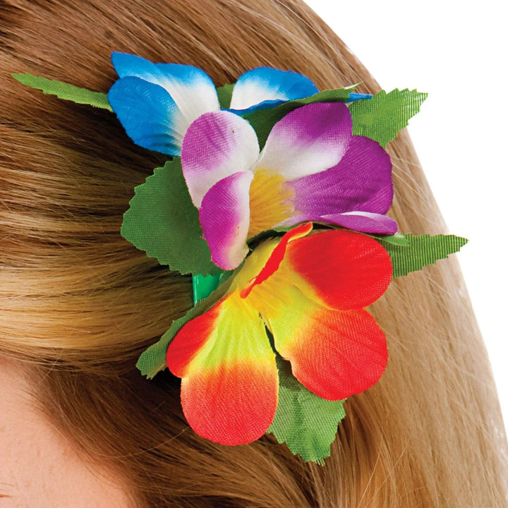 Hair clip with multicoloured artificial flowers for fancy dress costumes