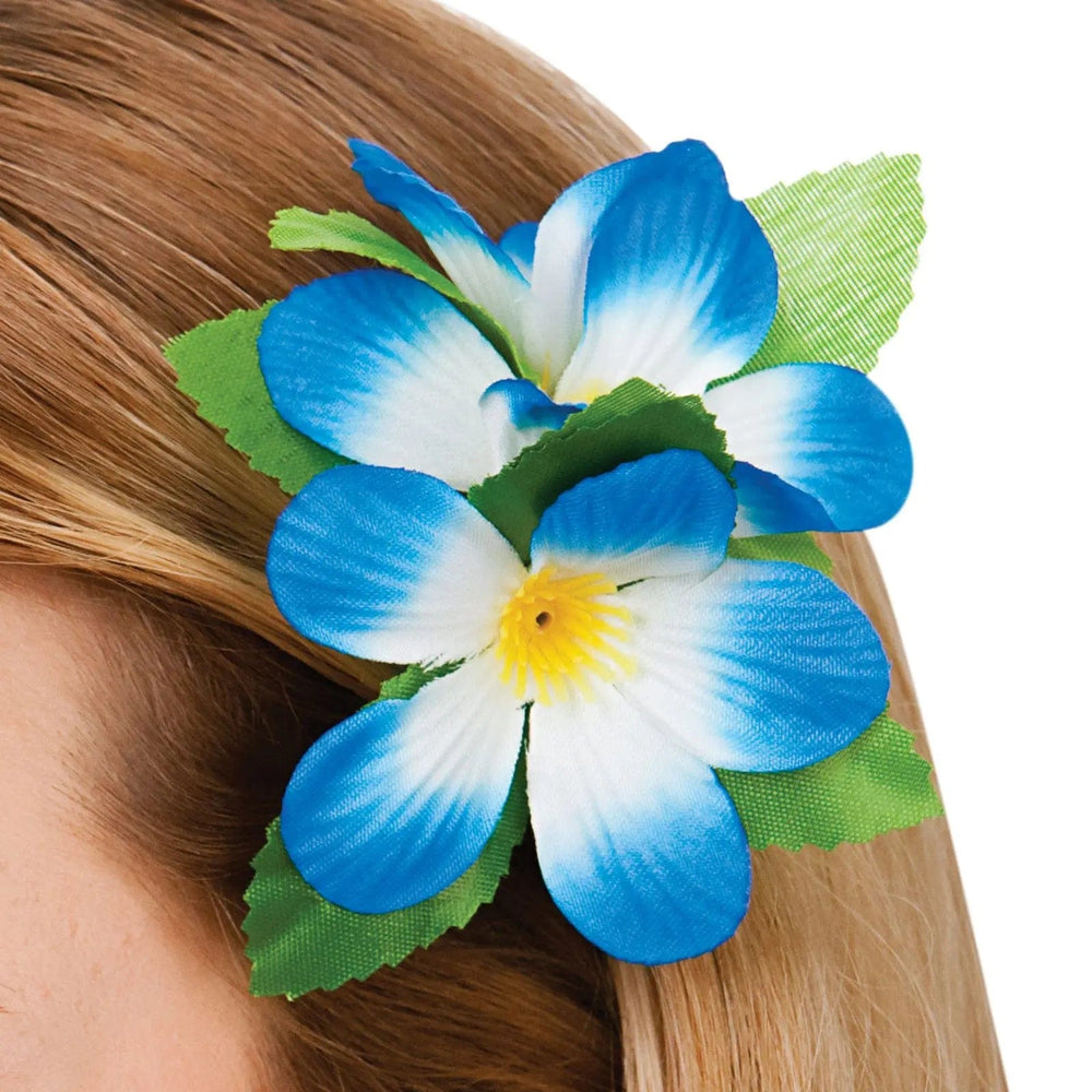 Hair clip with blue and white artificial flowers for fancy dress costumes