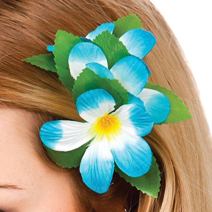 Hair clip with light blue and white artificial flowers for fancy dress costumes