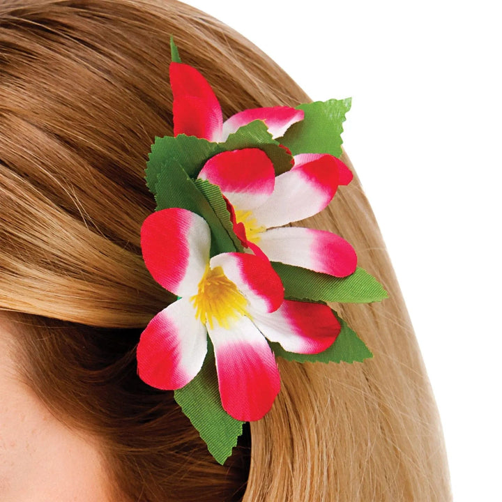 Hair clip with red and white artificial flowers for fancy dress costumes