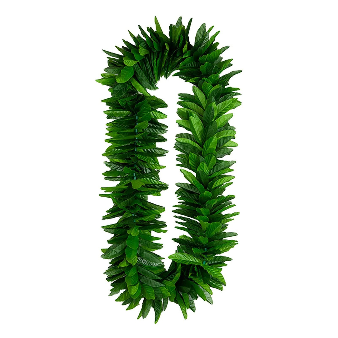 Artificial green leaf garland necklace for beach parties, Hawaiian theme fancy dress and festivals