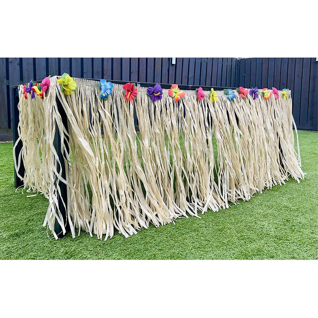 Hawaiian Party Table Decoration Grass Skirt & Flowers 275x75cm