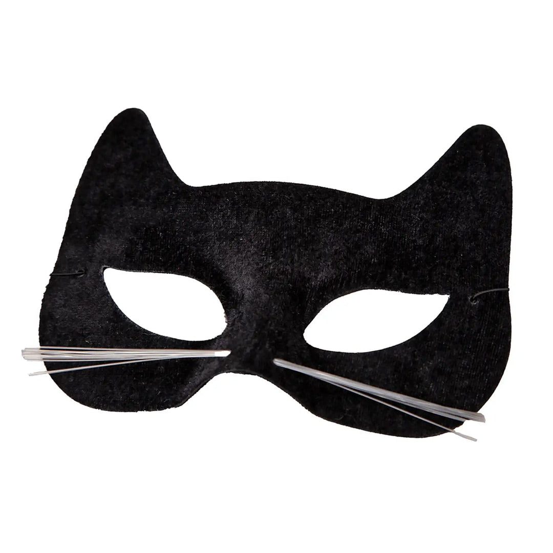 Black Velour Cat Mask Masquerade Ball Halloween Party Fancy Dress