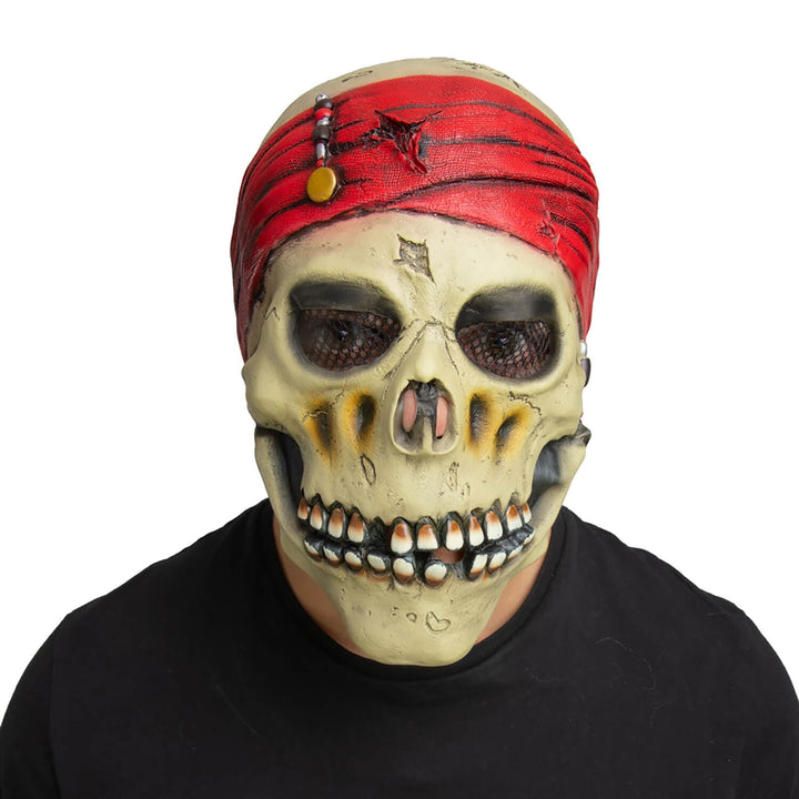 Pirate skull mask with red bandana on a white background