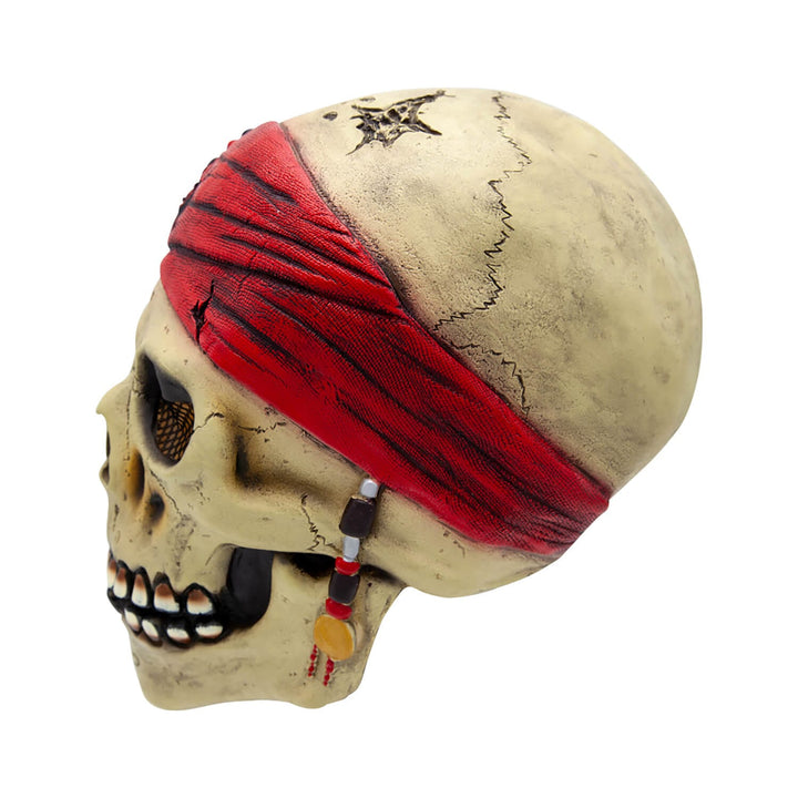 Skull with a red bandana and fracture lines on a white background