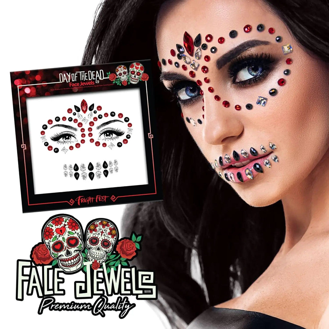 Fright Fest Face Jewels Day Of The Dead Stick On Gems Fancy Dress