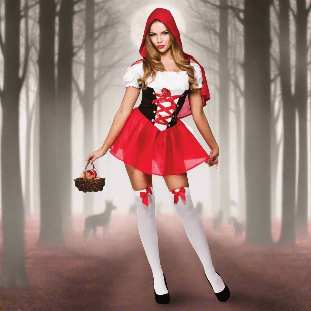 Womens Sexy Little Red Riding Hood Fancy Dress Costume XS