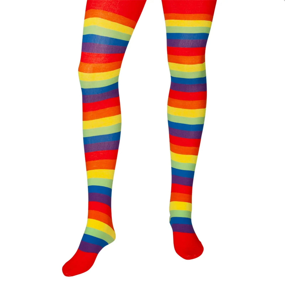 Tights with rainbow stripes for clown and circus fancy dress costumes