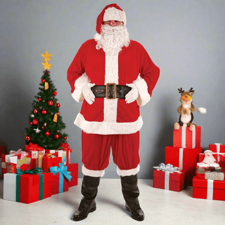 Wicked Santa Deluxe Costume in a Christmas Themed Setting