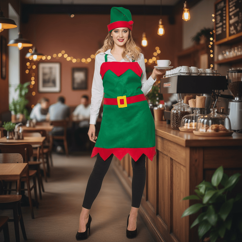 Elf Apron & Hat Adults One Size Fancy Dress Christmas Costume
