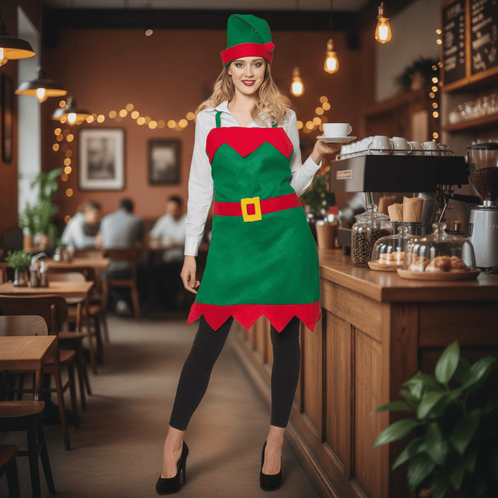 Elf Apron & Hat Adults One Size Fancy Dress Christmas Costume