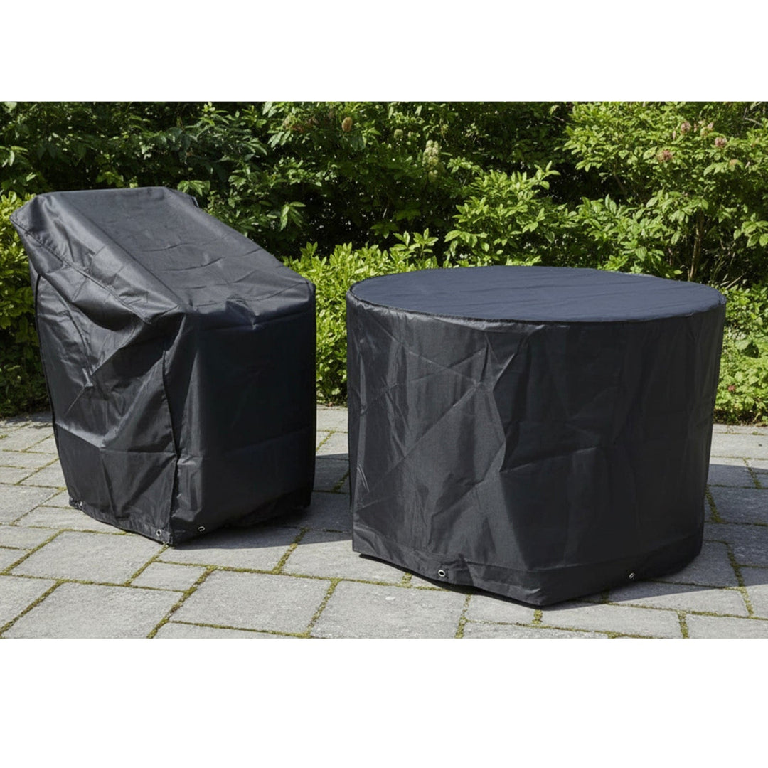 Black covers for garden furniture table and chairs