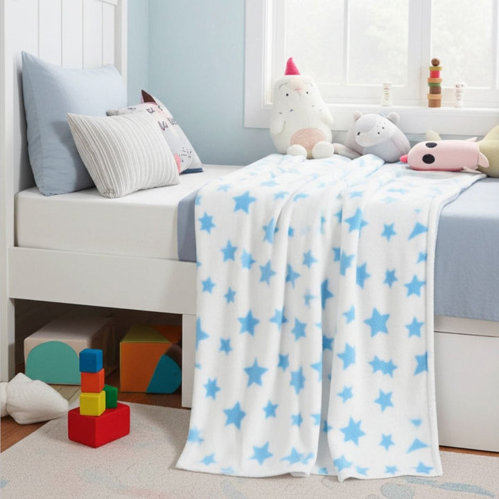 White With Stars Microfleece Blanket Home Sofa Bed Throw