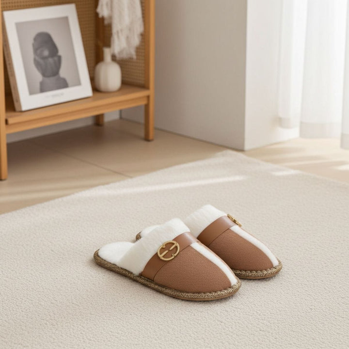 Womens Elle Slip On Mule Slippers With Faux Fur Lining