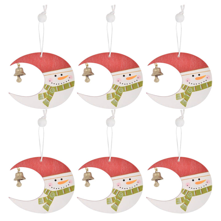 Set of 6 Snowman moon shaped Christmas tree decorations