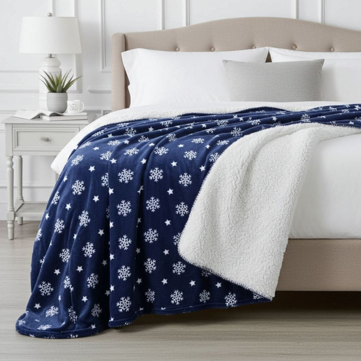 Snowflake Sherpa Lined Fleece Blanket Throw Soft 150 x 200cm