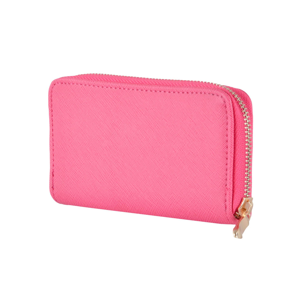 Pink purse with gold zip on a white background