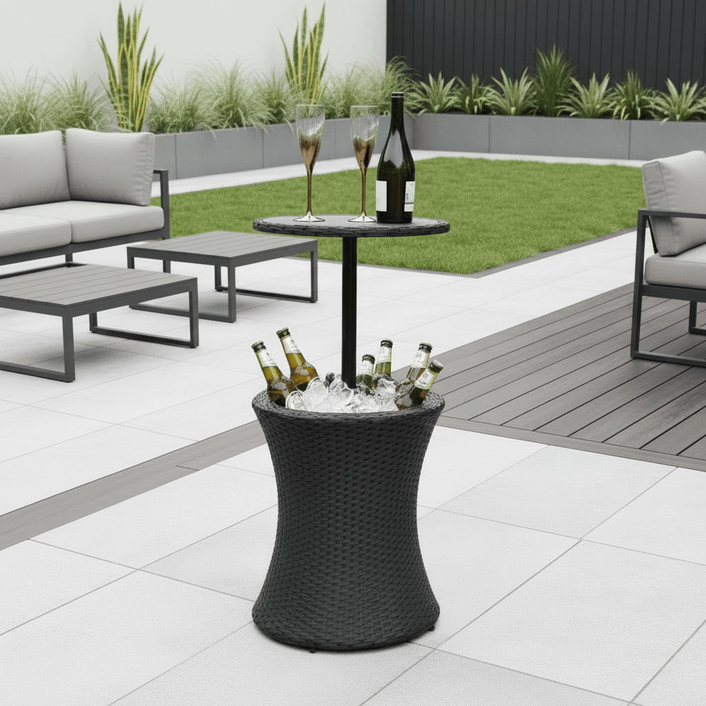 Azuma Drinks Cooler Table Garden Patio Rattan Black or Grey