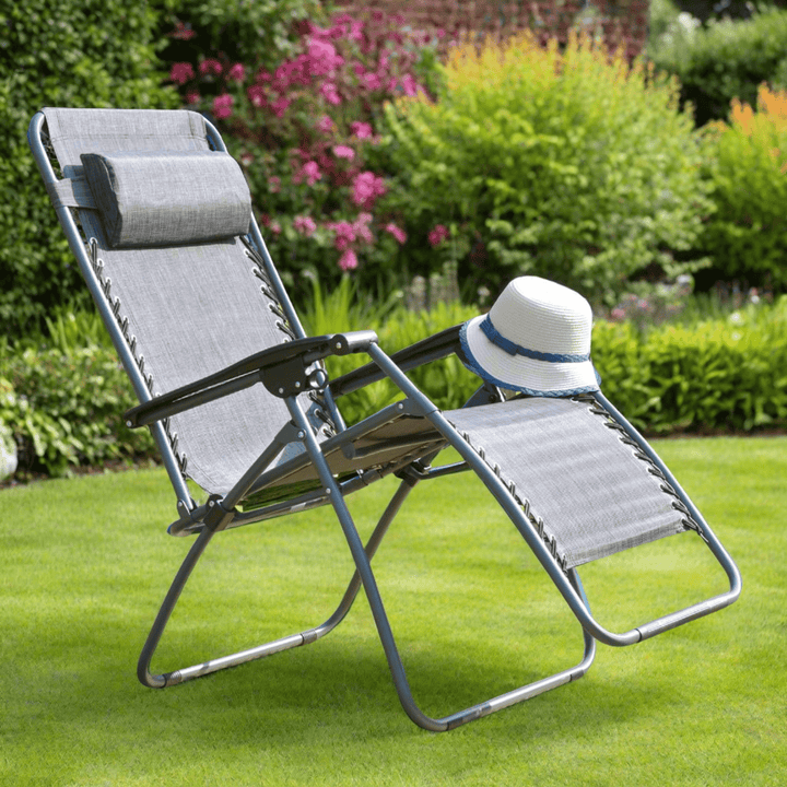 Garden Recliner Chair Dark Grey Marl Zero Gravity Relaxer Texteline