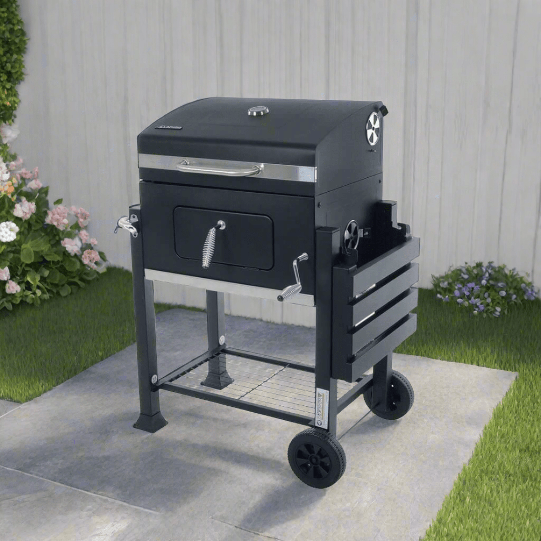 Azuma Rhino Charcoal BBQ Barbecue Black Steel Grill With Wheels