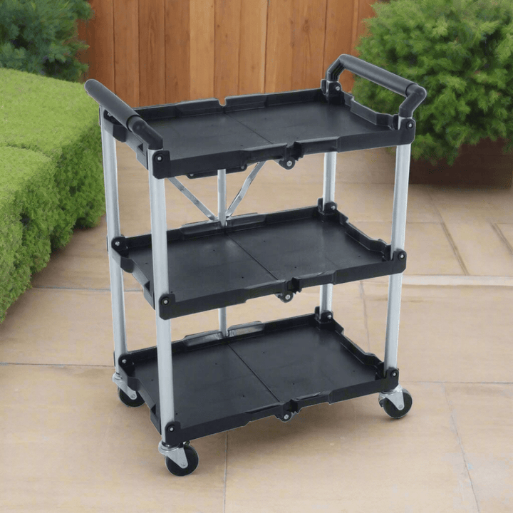 Azuma Three Tier Folding Service Trolley Cart With Wheels