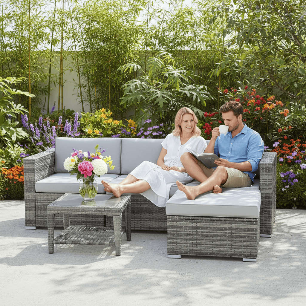 Monaco 5pc Garden Sofa Set Grey Rattan Patio Furniture