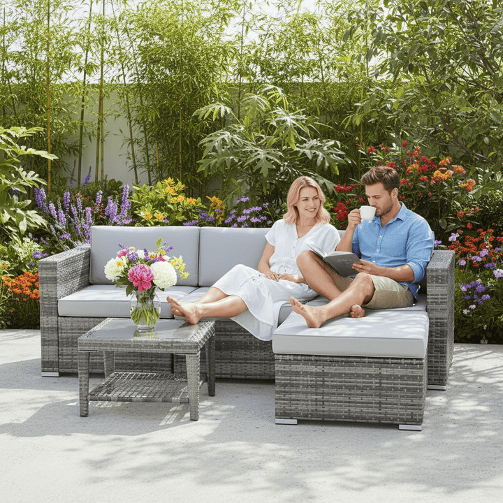 Monaco 5pc Garden Sofa Set Grey Rattan Patio Furniture