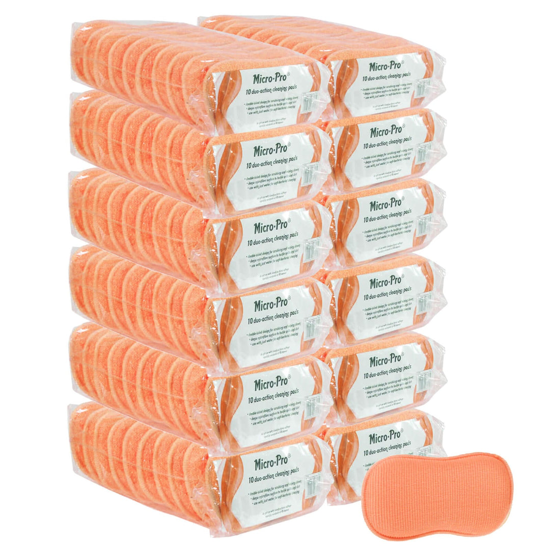 12 packs of orange micro-pro cleaning pads on a white background