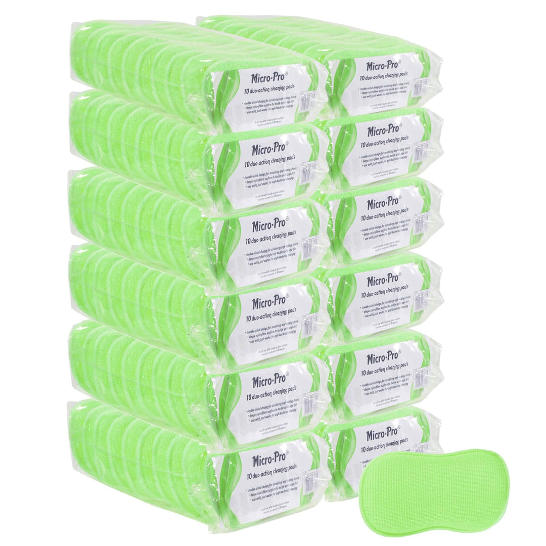 12 packs of green micro-pro cleaning pads on a white background