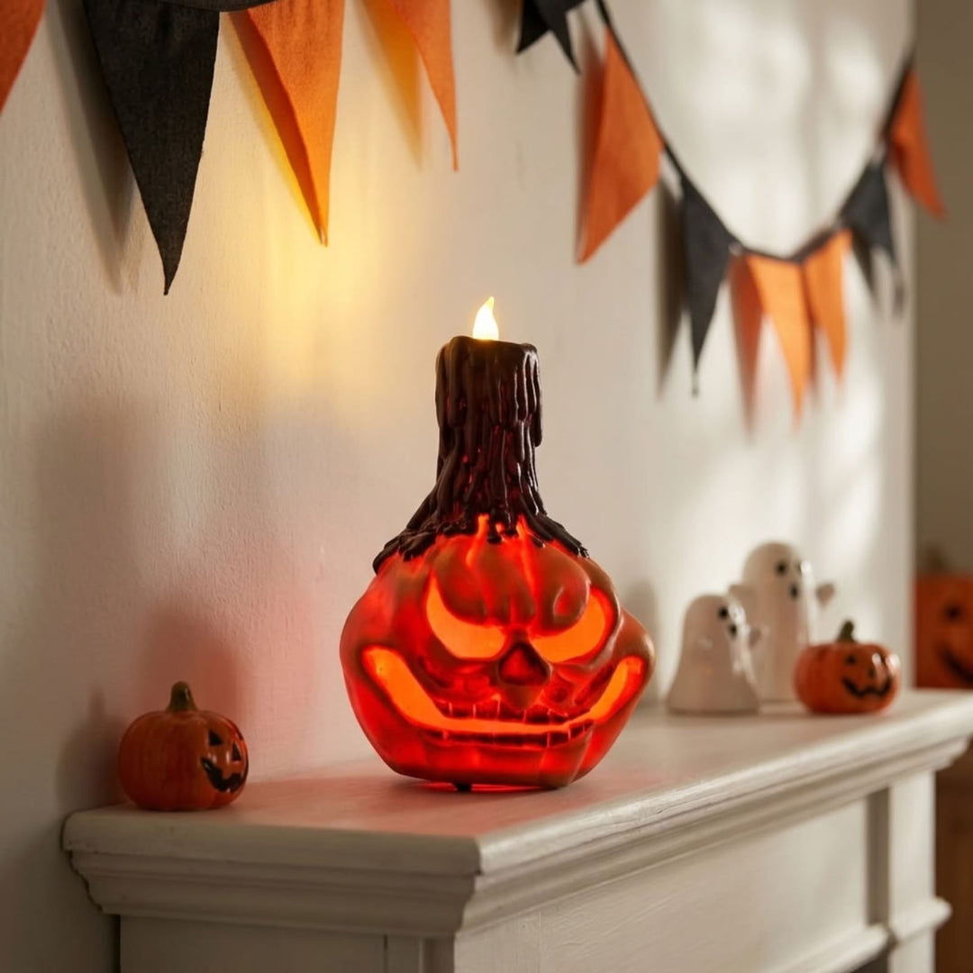 Cackle &amp; Co Light Up Pumpkin Candle Halloween Decoration