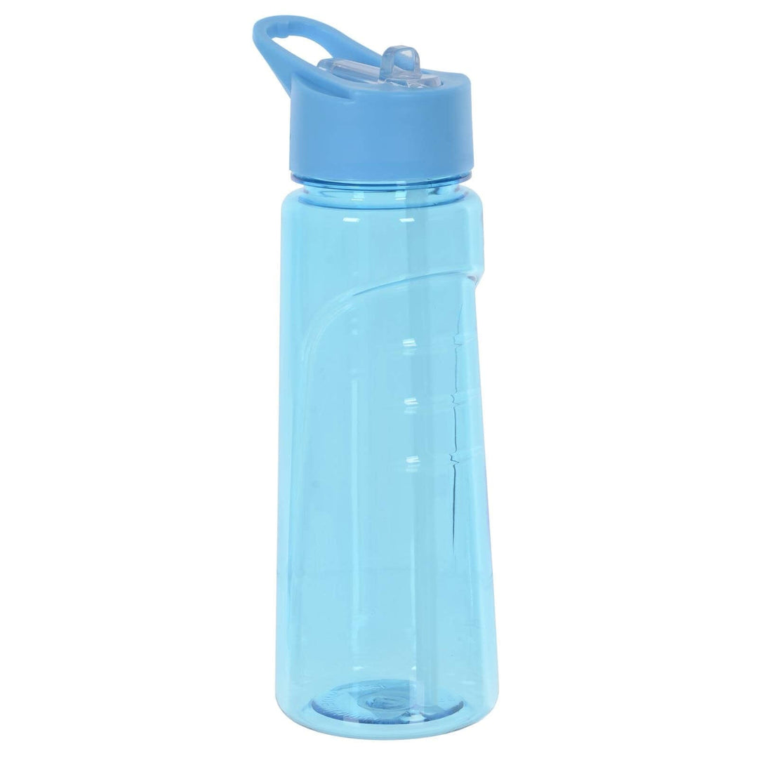 Blue plastic water bottle on a white background